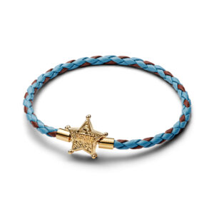 Pulsera de cuero Estrella Sheriff de Toy Story de Disney Pixar Recubrimiento en oro de 14k