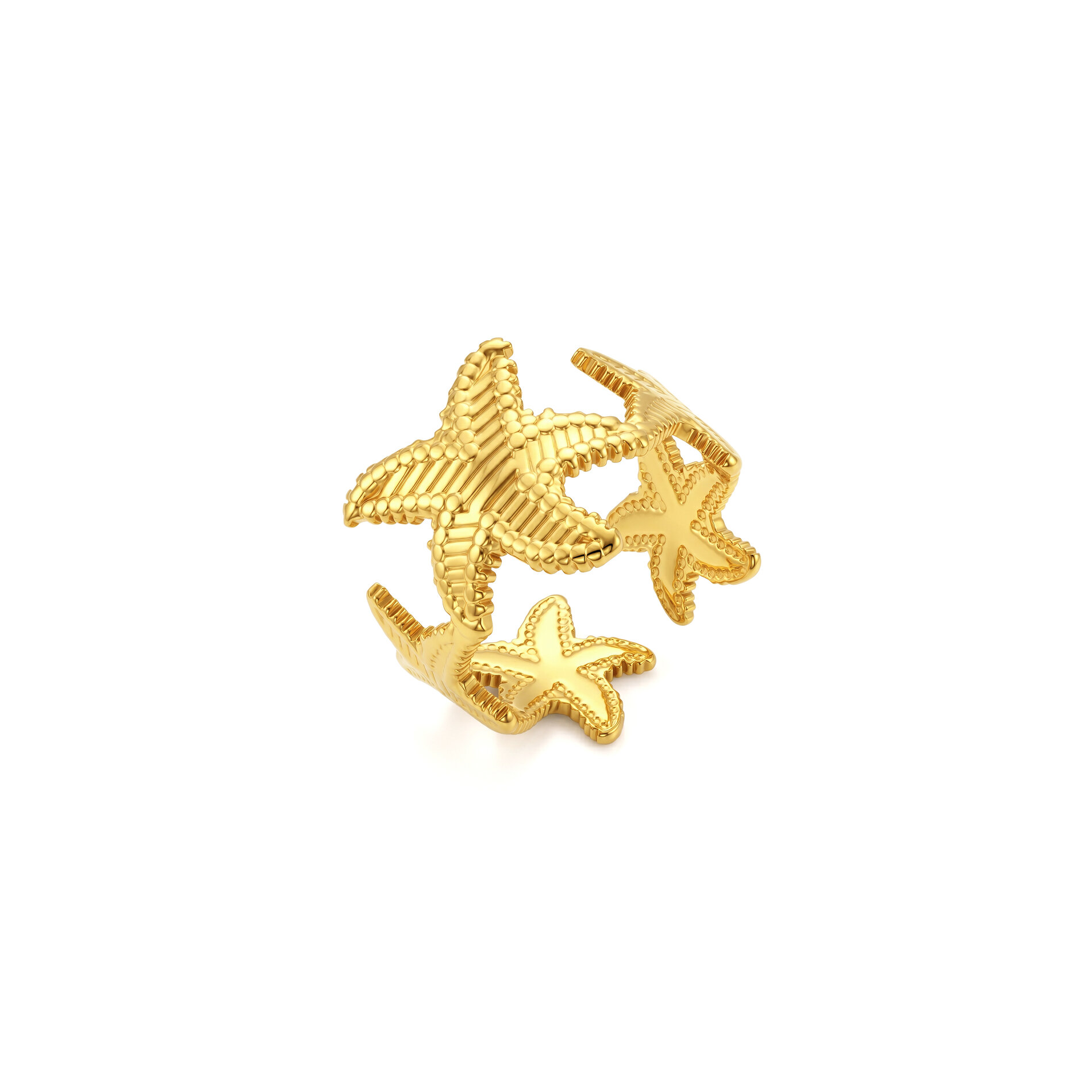 Anillo Ajustable Acero Dorado Estrellas de Mar