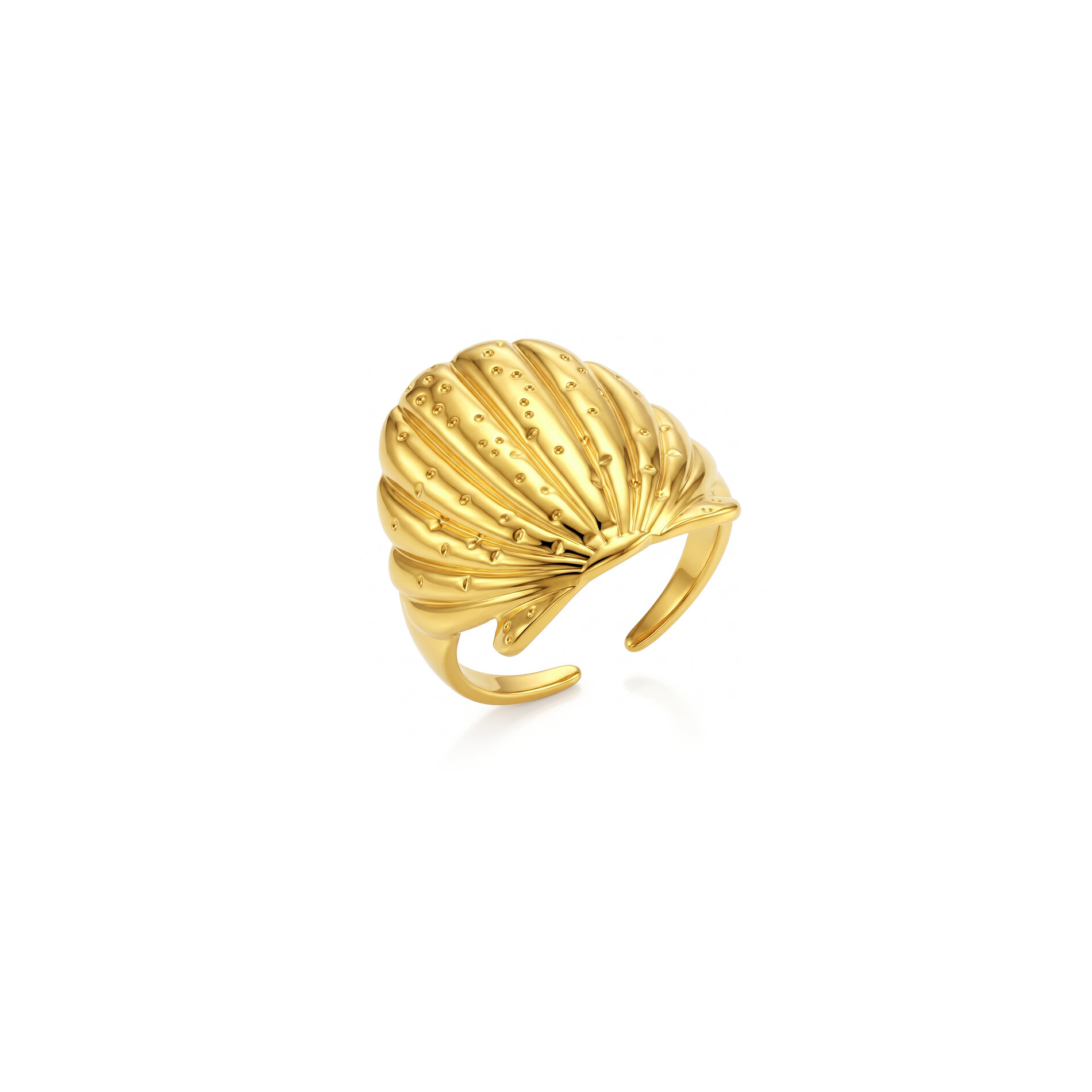 Anillo Ajustable Abierto Acero Dorado Concha