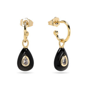 Pendientes  Semi Aro Bronce y Obsidiana Dorada