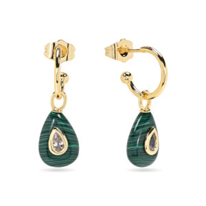 Pendientes  Semi Aro Bronce y Gota Malaquita