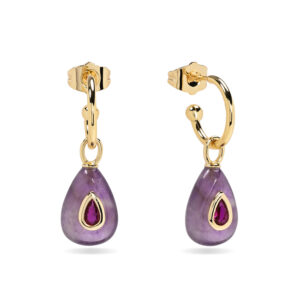 Pendientes  Semi Aro Bronce y Gota Amatista