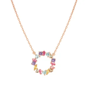 Collar Colour Wave Círculo piedras de colores Plata de Ley Baño Oro Rosa 149884 063
