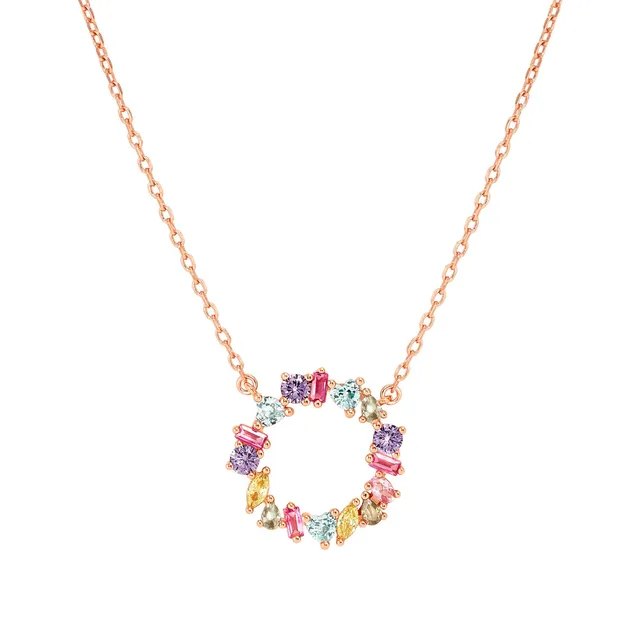 Collar Colour Wave Círculo piedras de colores Plata de Ley Baño Oro Rosa 149884 063