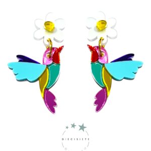 Pendientes Flor y Colibri Multicolor