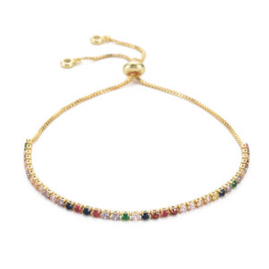Pulsera Ajustable Acero Dorado Piedras Multicolor
