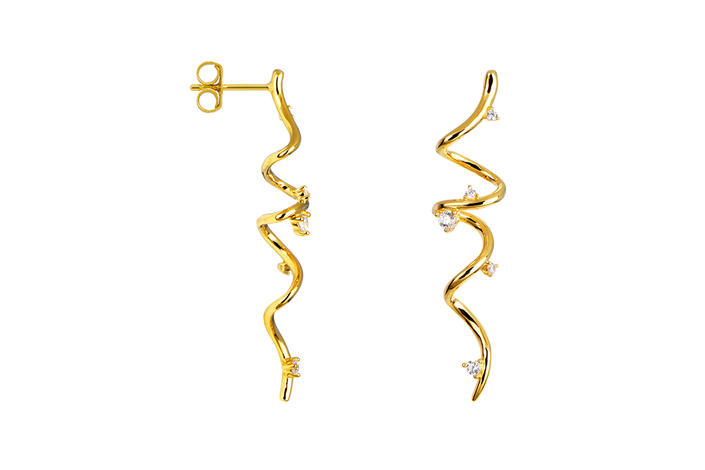Pendientes Plata Dorada Tirabuzón Circonitas