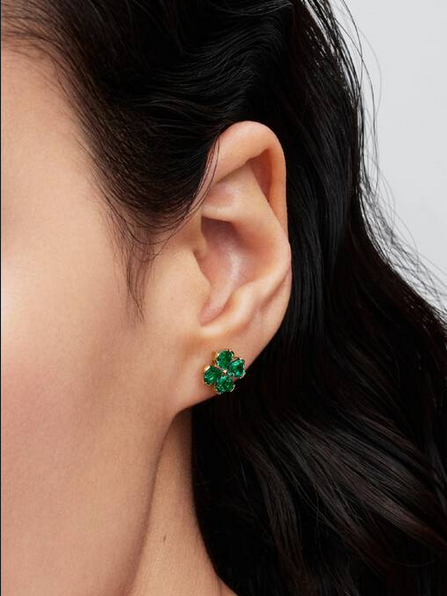 Pendientes de Botón Trebol de la Suerte Verde Recubrimiento en Oro de 14k 264500C01 - Imagen 4