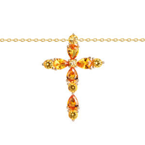 Collar Plata Dorada Cruz Circonitas Naranja y Amarillo