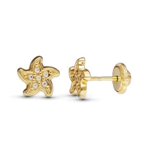 Pendientes Rosca Estrella de Mar Oro 18k y Circonitas