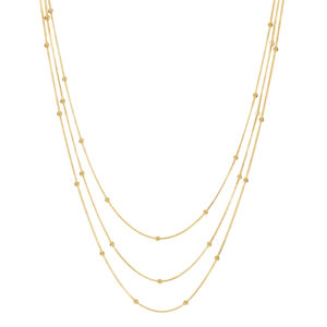 Collar Acero Dorado Triple Cadena Bolitas