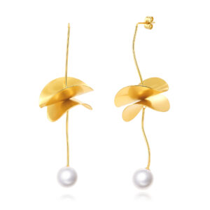 Pendientes Acero Dorado flor y Perla