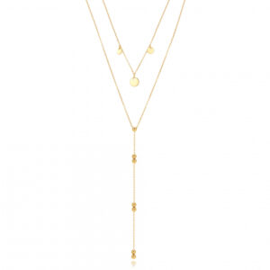 Collar Doble Acero Dorado Medallas y Bolitas