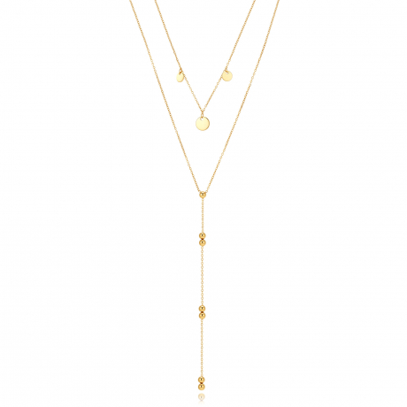 Collar Doble Acero Dorado Medallas y Bolitas
