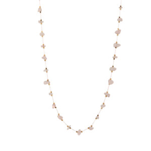Collar Largo Acero Dorado Cadena y Mineral Cuarzo Rosa Natural