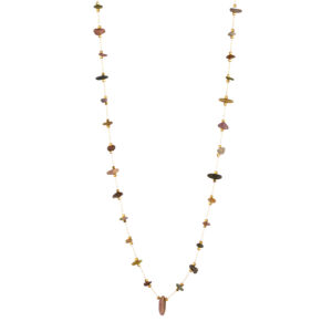 Collar Largo Acero Dorado Cadena y Mineral Turmalina Natural