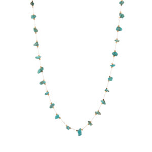 Collar Largo Acero Dorado Cadena y Mineral Turquesa