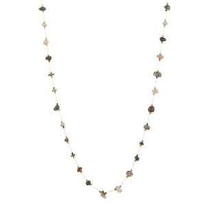 Collar Largo Acero Dorado Cadena y Mineral Turquesa Africana