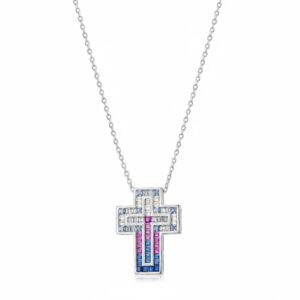 Collar Plata Cruz Multicolor Pave