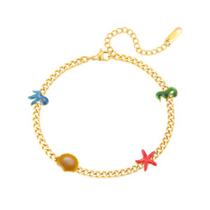 Tobillera Acero Dorado Animales Marinos