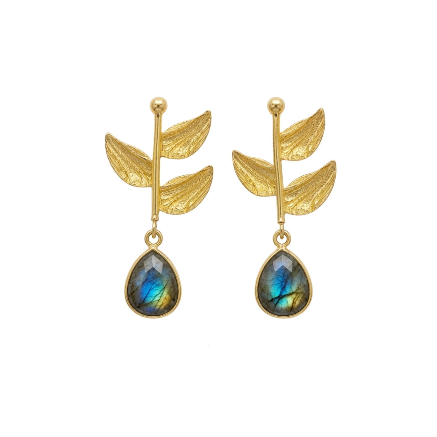 Pendientes Bronce Ramita Piedra Natural Labradorita