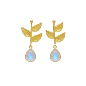 Pendientes Bronce Ramita  Piedra Natural Piedra Luna