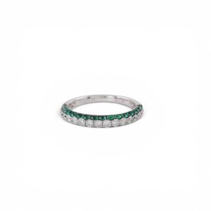 Anillo Oro 18k Blanco Pave Esmeraldas y Diamantes