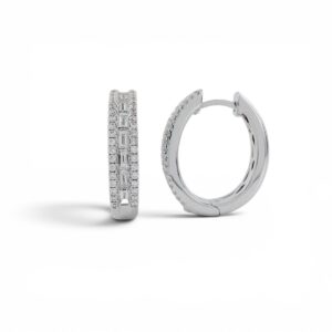 Pendientes Aro Oro Blanco 18k Baguettes y Brillantes