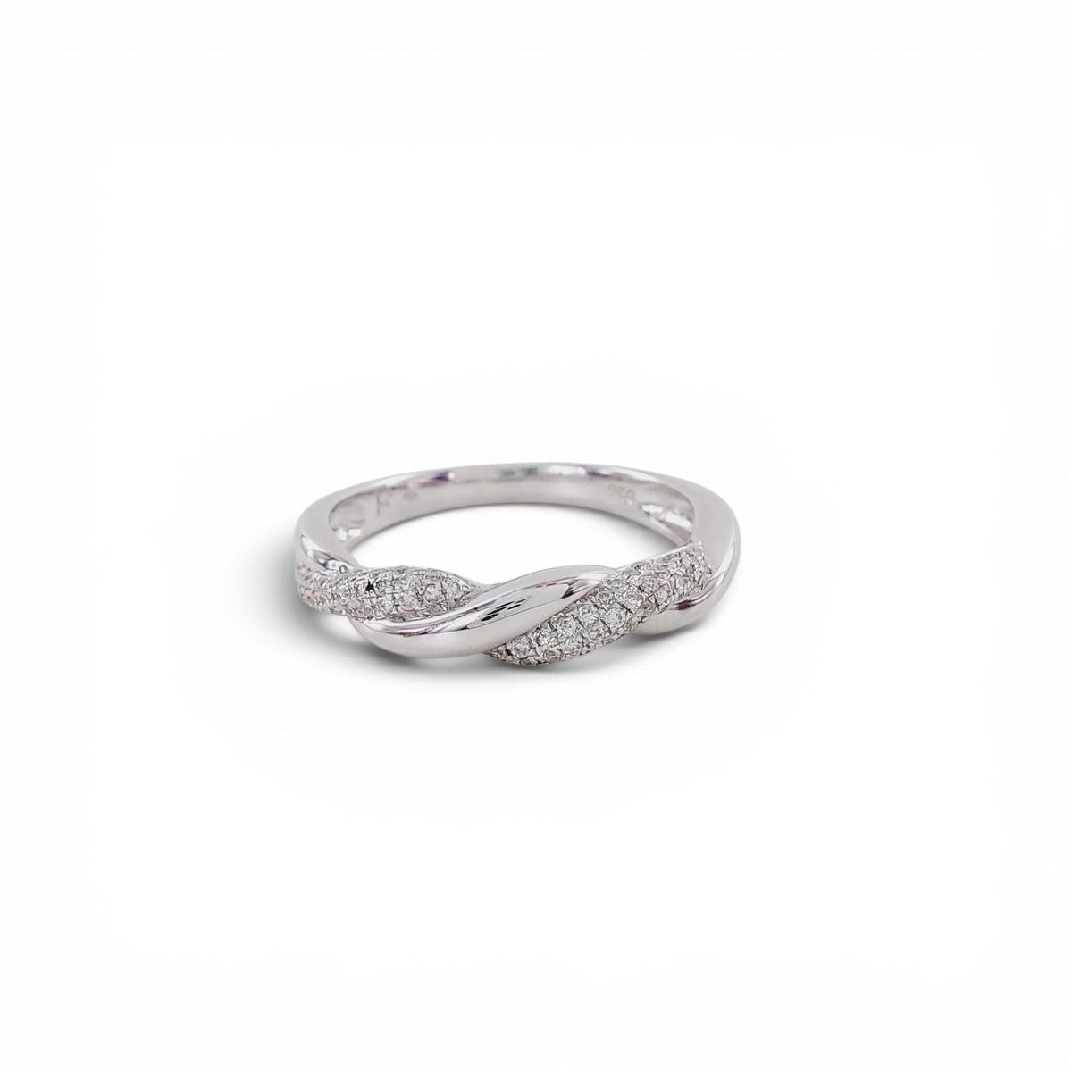 Anillo Oro Blanco 18k Entrelazo de Diamantes