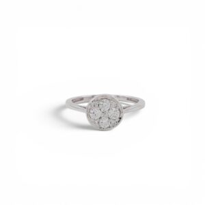 Anillo Oro Blanco 18k Halo y halo de Trebol de Diamantes