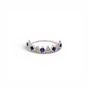 Anillo Oro Blanco 18k Tiara Zafiros y Diamantes