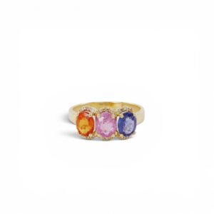 Anillo Oro Amarillo y Zafiros Multicolor y Diamantes