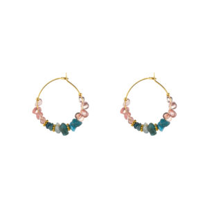 Pendientes Acero Dorado Aro con Cuarzo Azul y Rosa