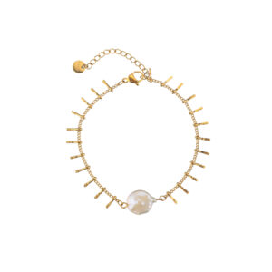 Pulsera Acero 316l Dorado lineas y Perla