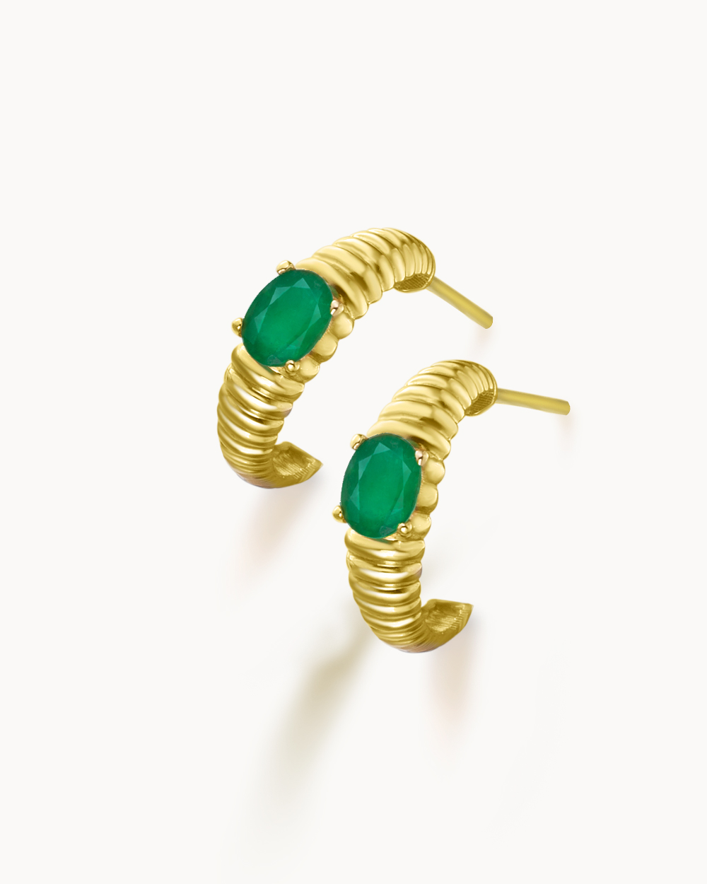 Pendientes Gallonados Oro & Esmeraldas Ovales GB238ES.00
