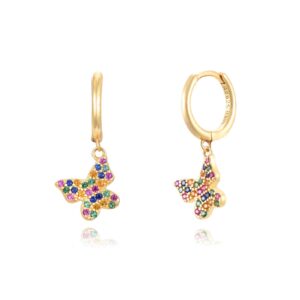 Pendientes Plata Dorada Aro Mariposa Multicolor