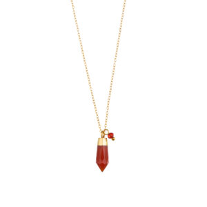 Collar Acero Dorado  Pendulo Ónix Rojo