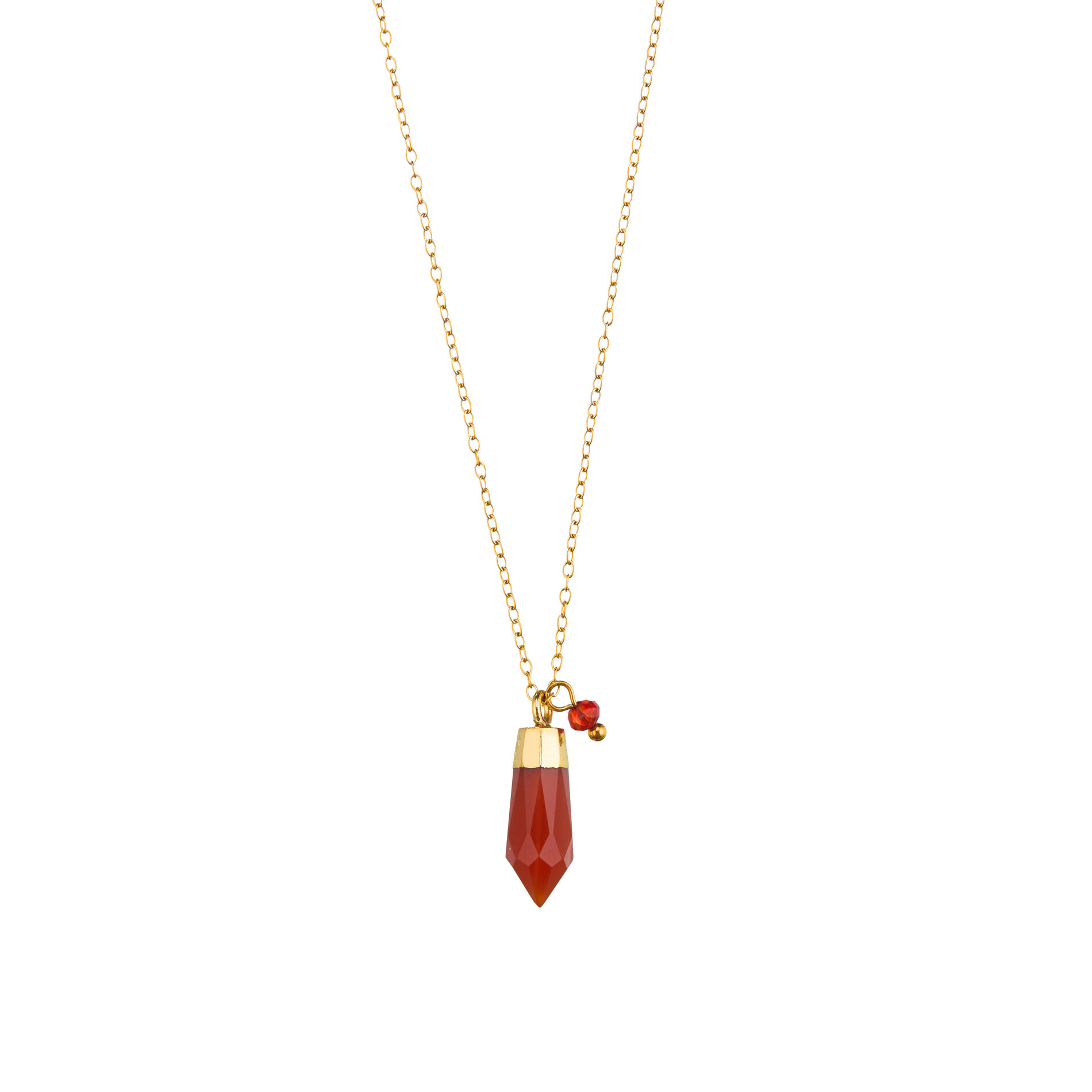 Collar Acero Dorado Pendulo Ónix Rojo