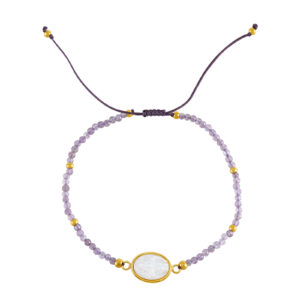 Pulsera Acero Virgen Nacar y  Amatistas