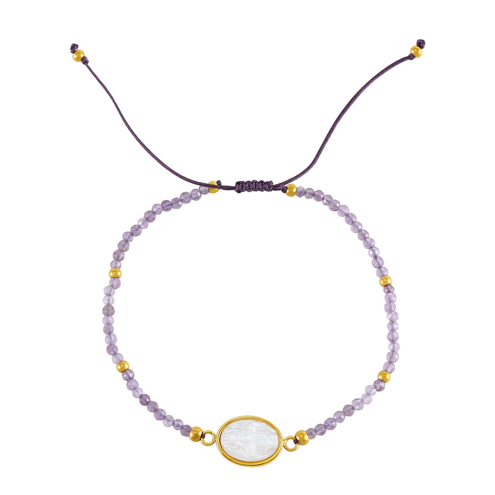 Pulsera Acero Virgen Nacar y Amatistas