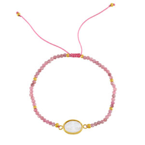 Pulsera Acero Virgen Nacar y Turmalina Rosa