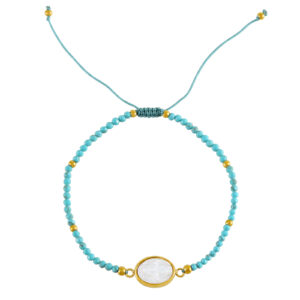 Pulsera Acero Virgen Nacar y Símil Turquesa